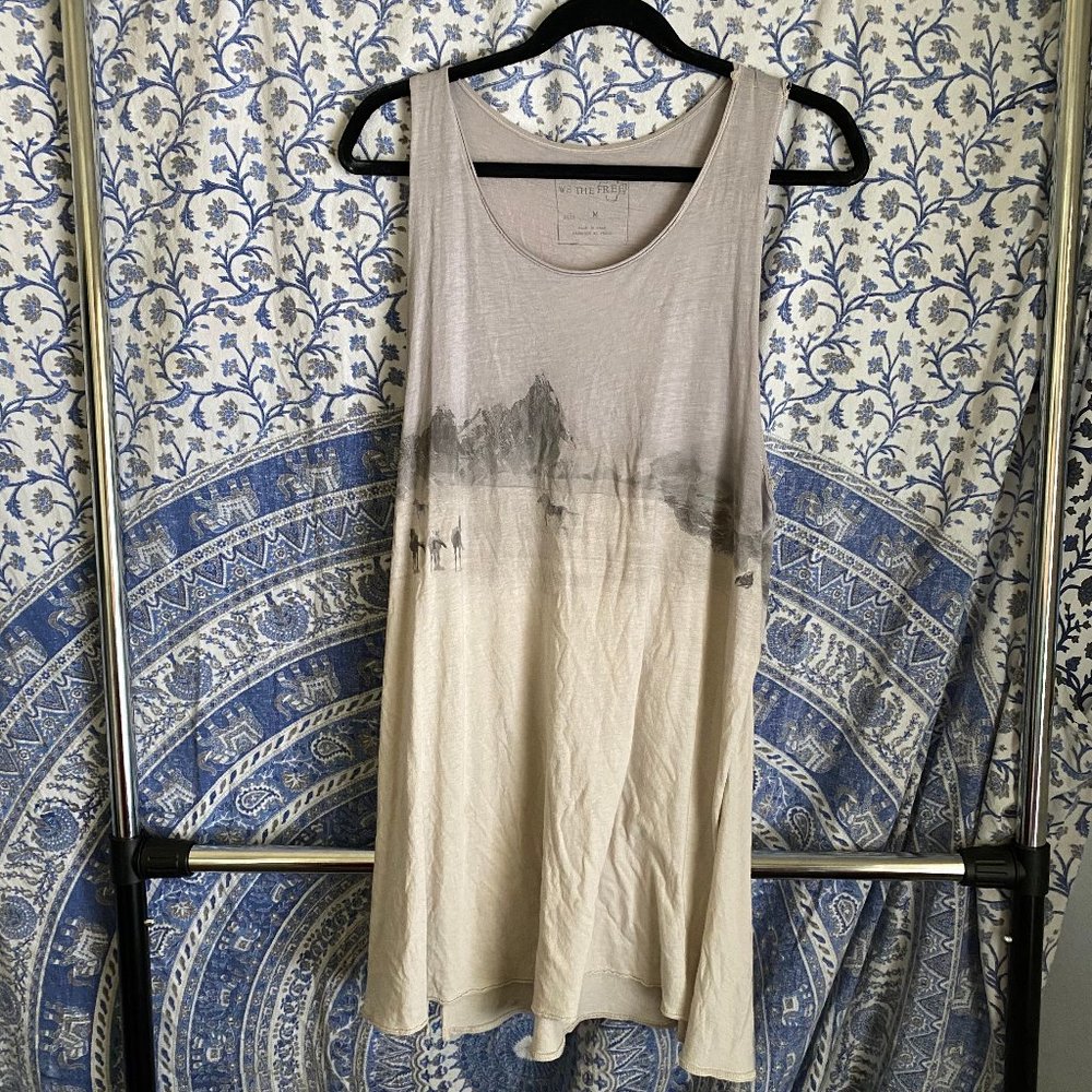 Free People Beige and Gray Horse Sleeveless Tank